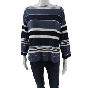 Antonelli Women Basic Striped Black Sweater 3/4 Sleeve Size S